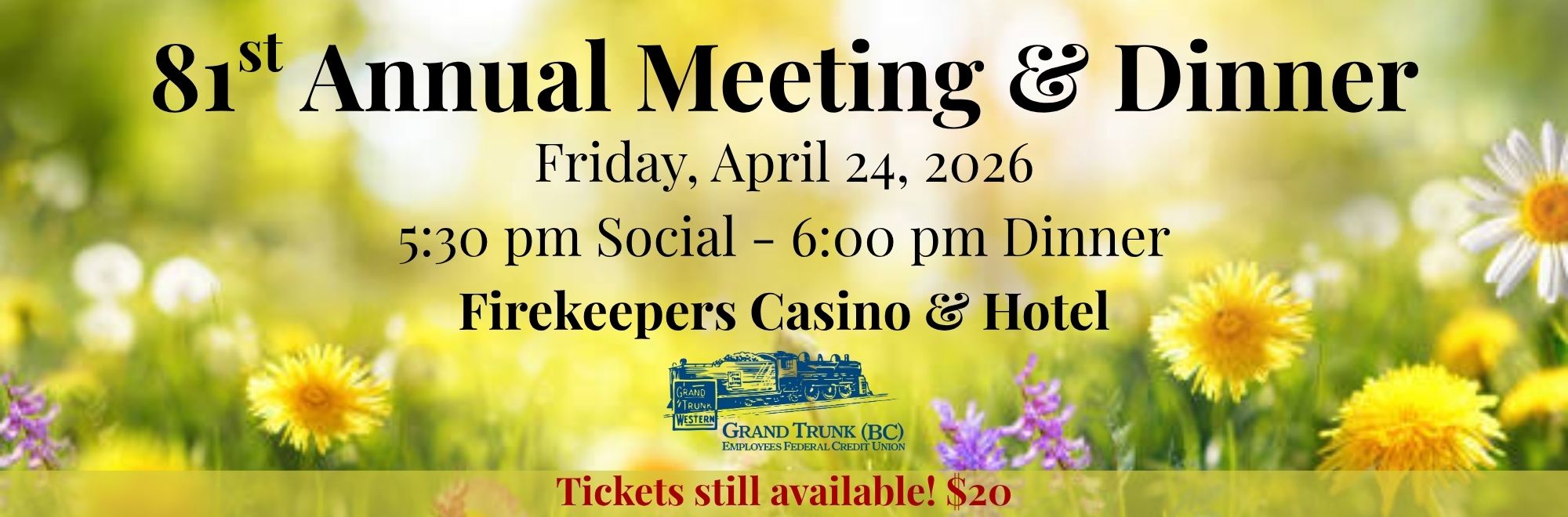 81st annual Meeting & Dinner. Friday April 24, 2026 5:30 pm social and 6:00 pm Dinner at Firekeepers Casino & Hotel
