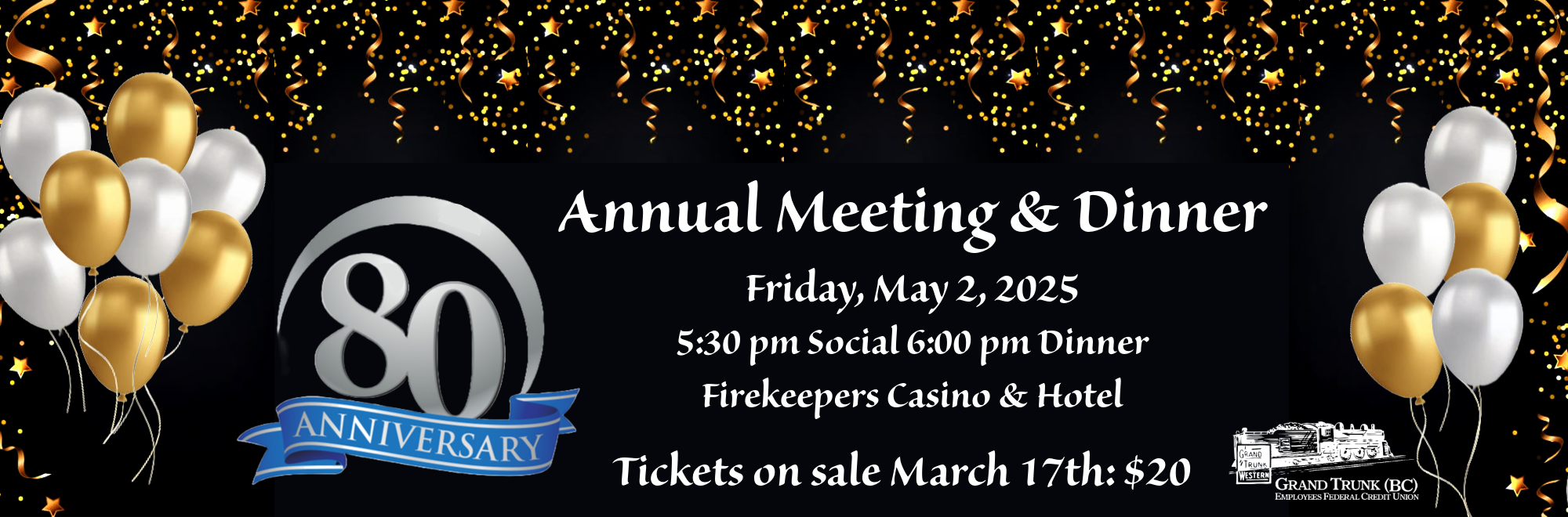 Annual Meeting & Dinner Friday, May 2, 2025 5:30 Social 6:00 Dinner. Tickets on sale March 17: $20.00
Firekeepers Casino & Hotel 11177 E Michigan Ave, Battle Creek, MI 49014