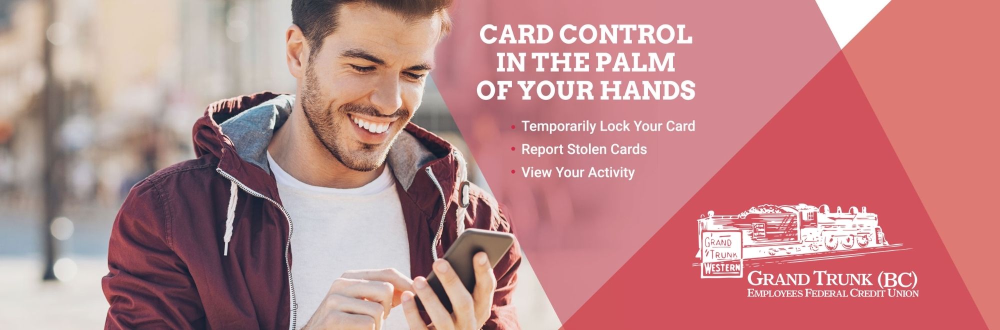 Card Control in the palm of your hands. Temporarily lock your card, Report stolen cards, and View your activity. 