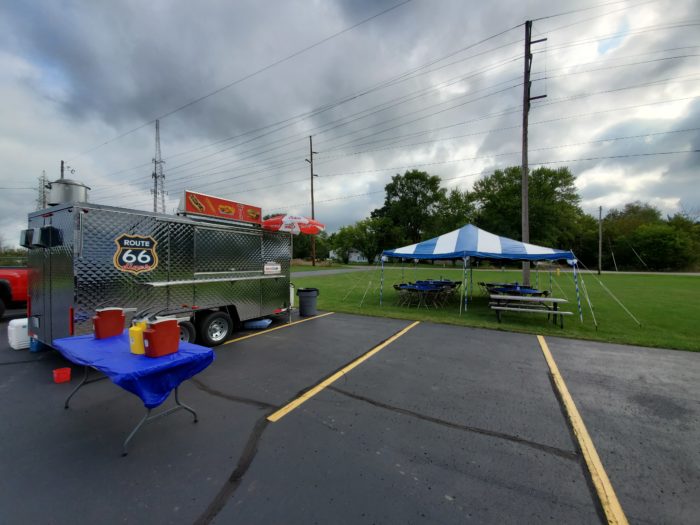 Hot dog stand ready to pass out treats